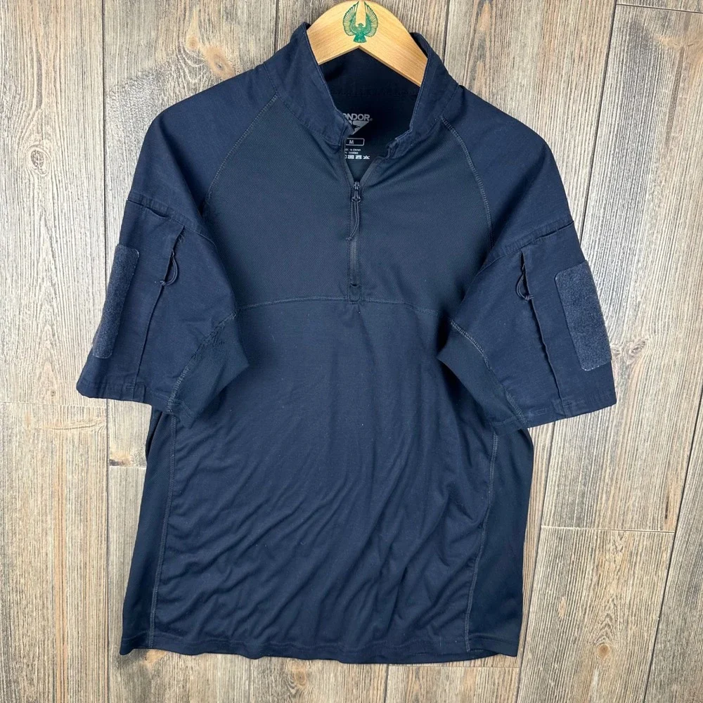 Condor Mens Short Sleeve Combat Shirt Black Tactical Ripstop 1/4 Zip Size Medium